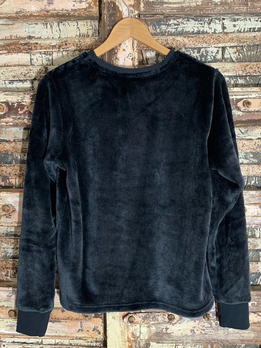 UGG Black Plush Fleece High Pile Dbl Face Crewneck Long Sleeve Top Sweatshirt, S - Picture 2 of 9